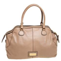 Valentino Beige Leather Ruffle Bowling Bag