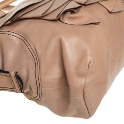Valentino Beige Leather Ruffle Bowling Bag