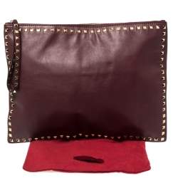 Pre Owned Valentino Burgundy Leather Rockstud Clutch