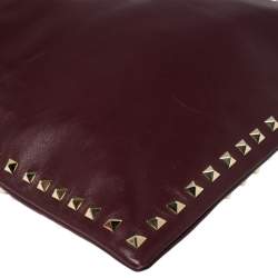 Pre Owned Valentino Burgundy Leather Rockstud Clutch