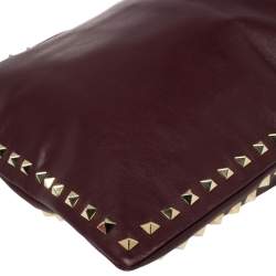 Pre Owned Valentino Burgundy Leather Rockstud Clutch