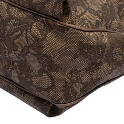 Pre Owned Valentino Beige Lace Print Coated Canvas Satchel Bag