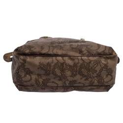 Pre Owned Valentino Beige Lace Print Coated Canvas Satchel Bag