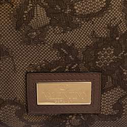 Pre Owned Valentino Beige Lace Print Coated Canvas Satchel Bag