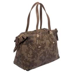 Pre Owned Valentino Beige Lace Print Coated Canvas Satchel Bag