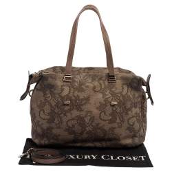 Pre Owned Valentino Beige Lace Print Coated Canvas Satchel Bag