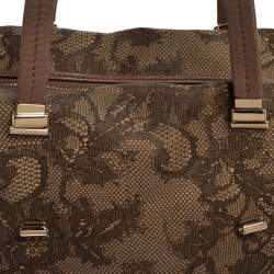 Pre Owned Valentino Beige Lace Print Coated Canvas Satchel Bag