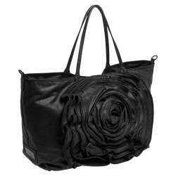 Pre Owned Valentino Black Denim XL Petale Rose Tote