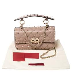 Pre Owned Valentino Beige Quilted Leather Small Rockstud Spike Chain Shoulder Bag