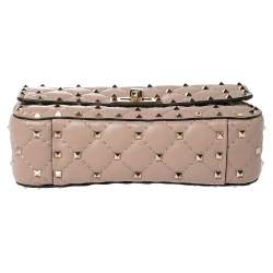 Pre Owned Valentino Beige Quilted Leather Small Rockstud Spike Chain Shoulder Bag