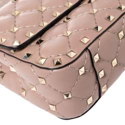 Pre Owned Valentino Beige Quilted Leather Small Rockstud Spike Chain Shoulder Bag