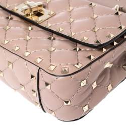 Pre Owned Valentino Beige Quilted Leather Small Rockstud Spike Chain Shoulder Bag