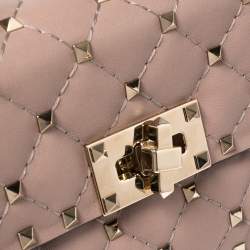 Pre Owned Valentino Beige Quilted Leather Small Rockstud Spike Chain Shoulder Bag