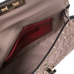 Pre Owned Valentino Beige Quilted Leather Small Rockstud Spike Chain Shoulder Bag