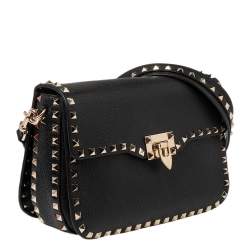 Pre Owned Valentino Black Leather Rockstud Shoulder Bag