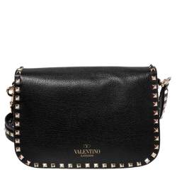 Pre Owned Valentino Black Leather Rockstud Shoulder Bag