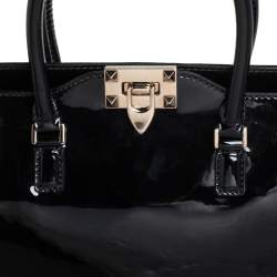 Pre Owned Valentino Black Patent Leather Small Rockstud Trapeze Tote