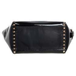 Pre Owned Valentino Black Patent Leather Small Rockstud Trapeze Tote