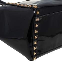 Pre Owned Valentino Black Patent Leather Small Rockstud Trapeze Tote