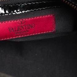 Pre Owned Valentino Black Patent Leather Small Rockstud Trapeze Tote