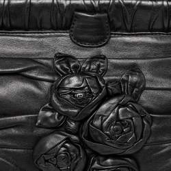 Valentino Black Leather Rose Frame Satchel