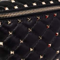Pre Owned Valentino Black Leather Rockstud Spike Belt Bag