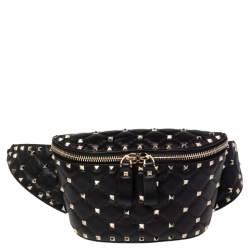 Pre Owned Valentino Black Leather Rockstud Spike Belt Bag