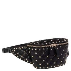 Pre Owned Valentino Black Leather Rockstud Spike Belt Bag