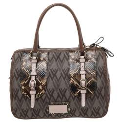 Pre Owned Valentino Multicolor Monogram Canvas And Python Satchel