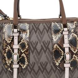 Pre Owned Valentino Multicolor Monogram Canvas And Python Satchel
