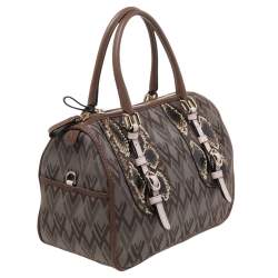 Pre Owned Valentino Multicolor Monogram Canvas And Python Satchel