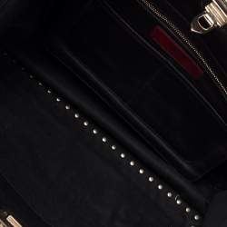 Pre Owned حقيبة يد توتس فالنتينو ترابيز جلد سوداء مرصعة روكستد متوسطة
