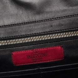 Pre Owned حقيبة يد توتس فالنتينو ترابيز جلد سوداء مرصعة روكستد متوسطة