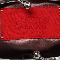 مملوكة مسبقًا حقيبة كلتش فالنتينو ساتان بني يد حلقة مزخرفة 