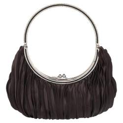 مملوكة مسبقًا حقيبة كلتش فالنتينو ساتان بني يد حلقة مزخرفة 