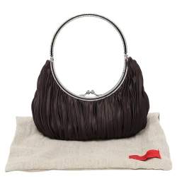 مملوكة مسبقًا حقيبة كلتش فالنتينو ساتان بني يد حلقة مزخرفة 