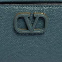 Pre Owned محفظة طية ثنائية فالنتينو في شعار جلد أزرق