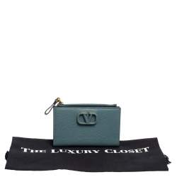 Pre Owned محفظة طية ثنائية فالنتينو في شعار جلد أزرق