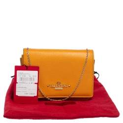 Pre Owned Valentino Mustard Grained Leather Chain Crossbody Clutch