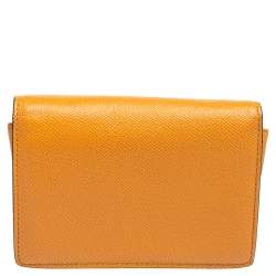 Pre Owned Valentino Mustard Grained Leather Chain Crossbody Clutch