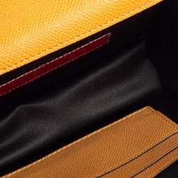 Pre Owned Valentino Mustard Grained Leather Chain Crossbody Clutch