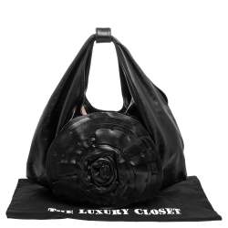 Pre Owned Valentino Black Leather Petale Rose Hobo Bag