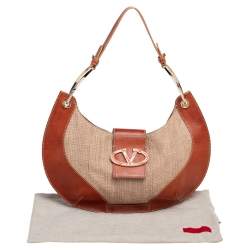مملوكة مسبقًا Valentino Beige/Tan Leather and Straw Catch Hobo
