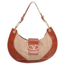 مملوكة مسبقًا Valentino Beige/Tan Leather and Straw Catch Hobo