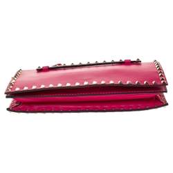 Pre Owned Valentino Fuchsia Leather Rockstud Wristlet Clutch