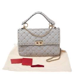 مملوكة مسبقًا Valentino Grey Leather Medium Rockstud Spike Top Handle Bag