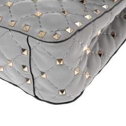 مملوكة مسبقًا Valentino Grey Leather Medium Rockstud Spike Top Handle Bag