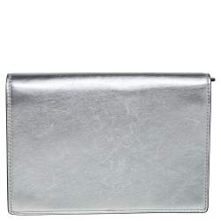 Pre Owned Valentino Metallic Silver Leather Vcase Clutch