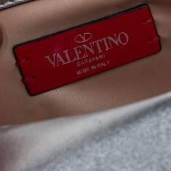 Pre Owned Valentino Metallic Silver Leather Vcase Clutch