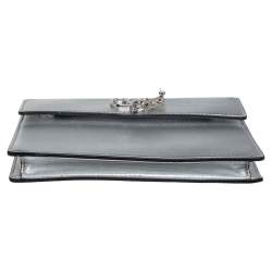 Pre Owned Valentino Metallic Silver Leather Vcase Clutch
